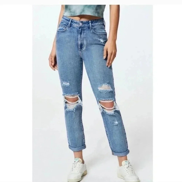 PacSun(Pacific Sunwear)Straight Leg Distressed Mid Rise Boyfriend Jeans(25) - Picture 1 of 12